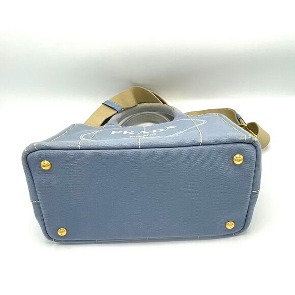 Prada Small Baby Blue Canapa Canvas with Dust Bag Tote Bag - Picture 9 of 12